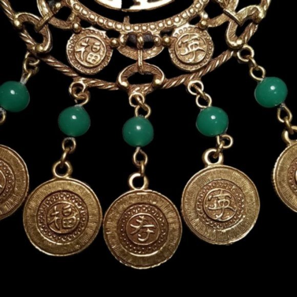 Vintage Goldette Asian Coin Dangle Necklace - Picture 3 of 5